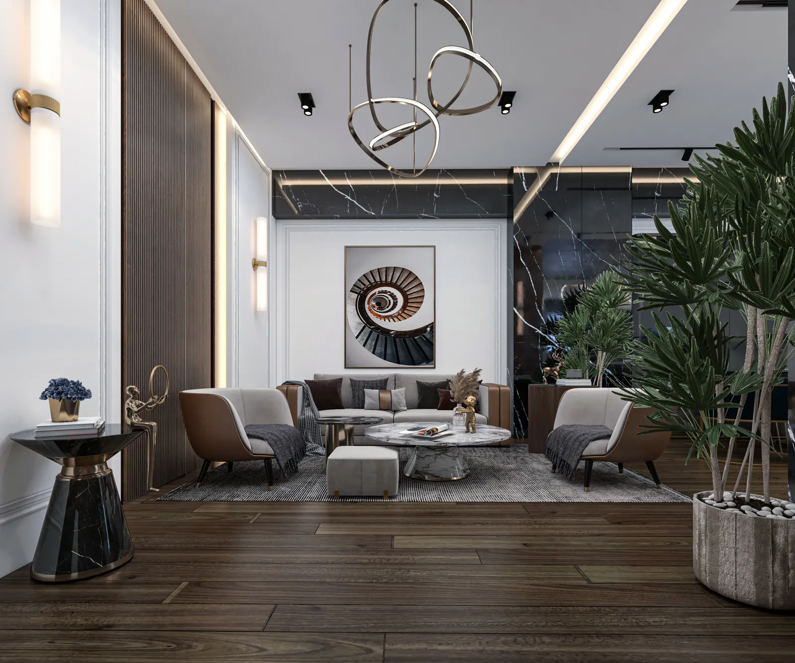 Reception · marble and timber